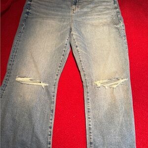 American Eagle Outfitters High Rise Flare Stretch Sz 18 34 W Distressed Jeans